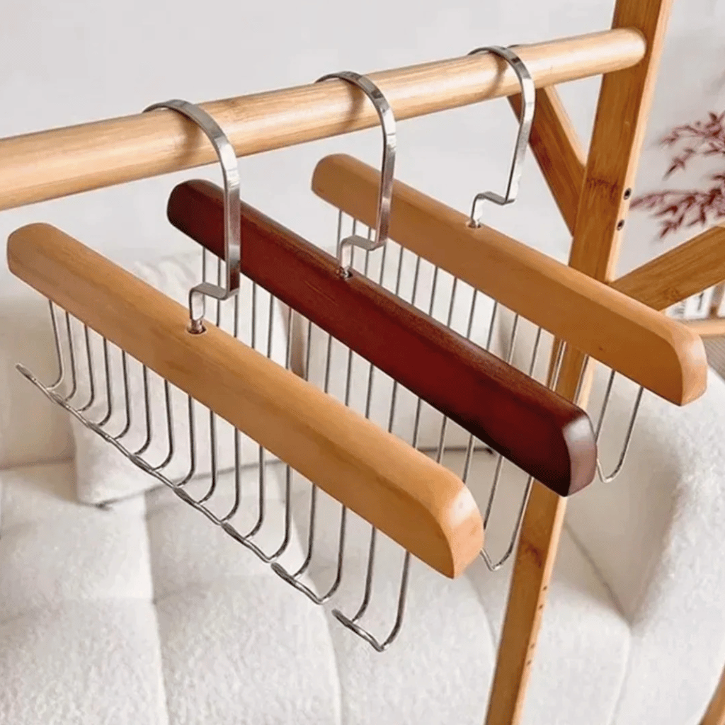 8 Hooks Multi-function Wooden Caps, Belts, Tie Hanger (Random Colour)