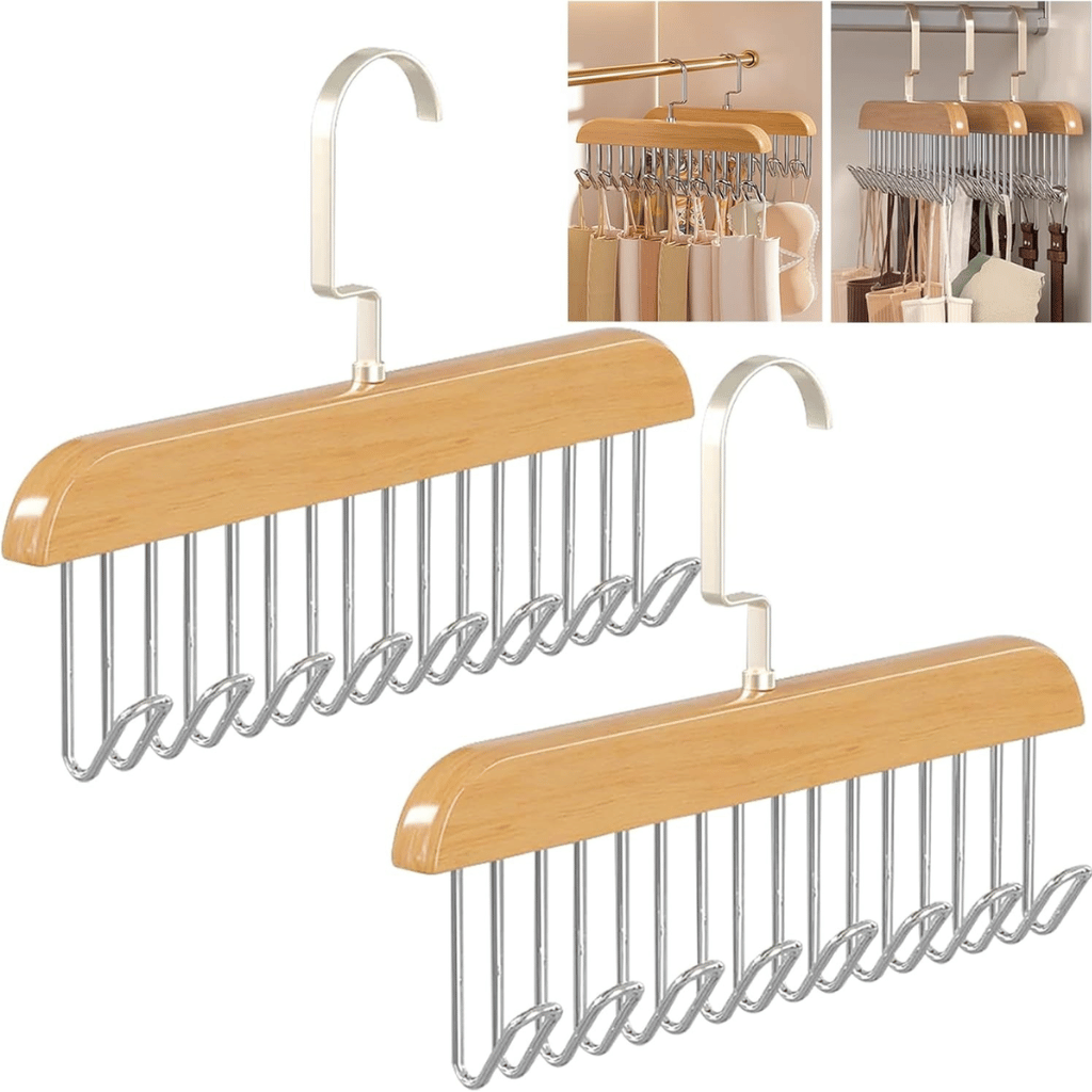 8 Hooks Multi-function Wooden Caps, Belts, Tie Hanger (Random Colour)