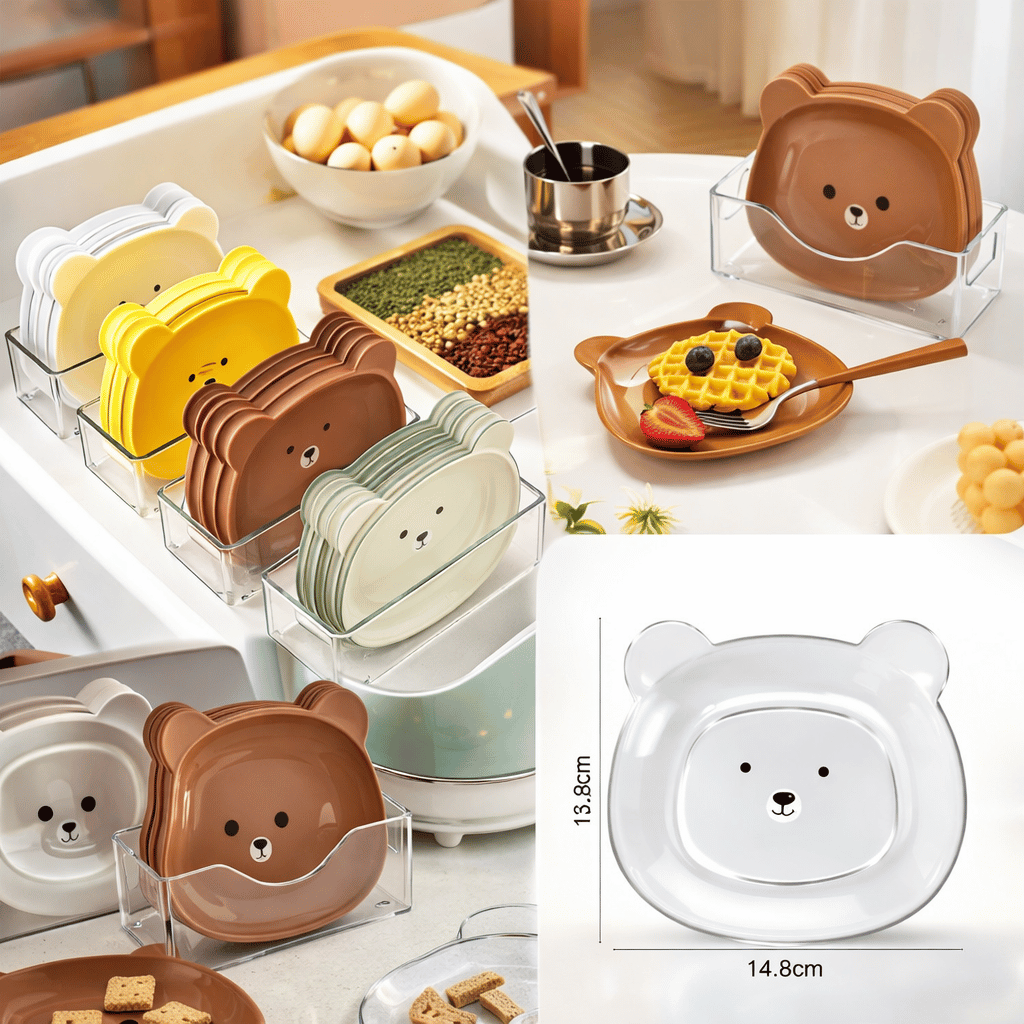 8 Plates With Stand Bear Design Durable Quality Stylish (Random Color)