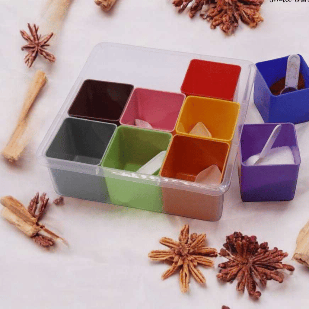 9-in-1 Multi Colour Masala Box Large Spice Organizer for Kitchen