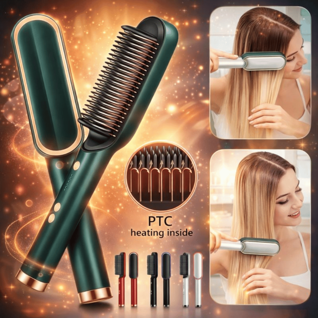 909 Electric 2‑in‑1 Hair Straightening Brush Heating Styling Comb