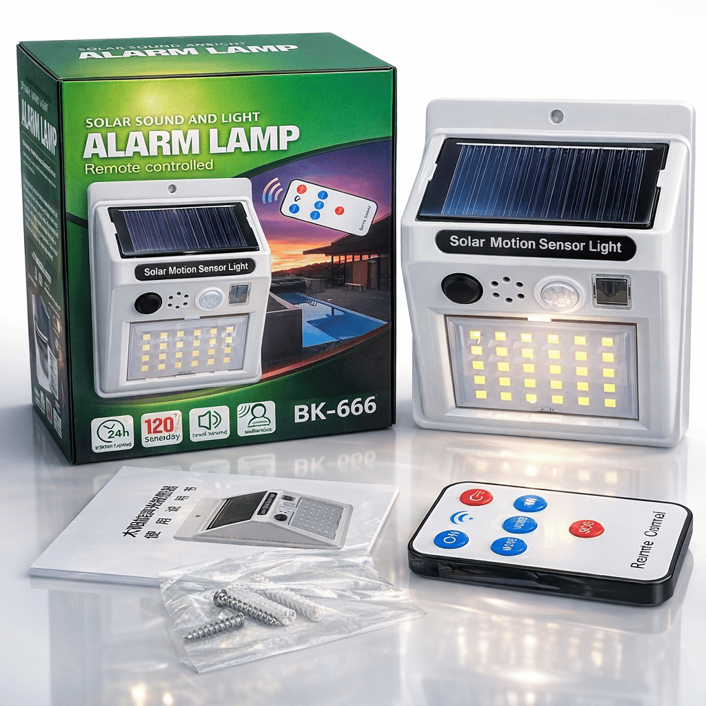 Alarm Sound Security Solar Lamp with Motion Detector & Remote Control