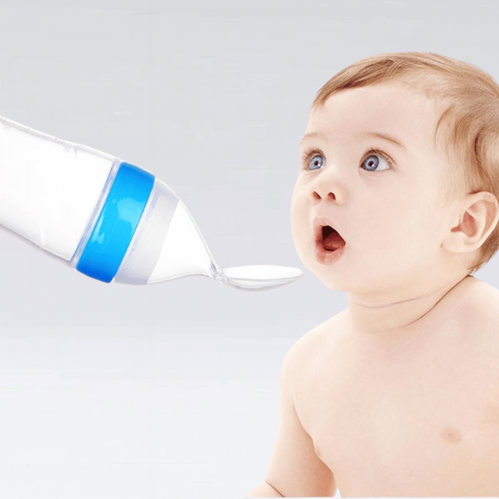 Baby Silicone Squeeze Feeding Bottle With Spoon