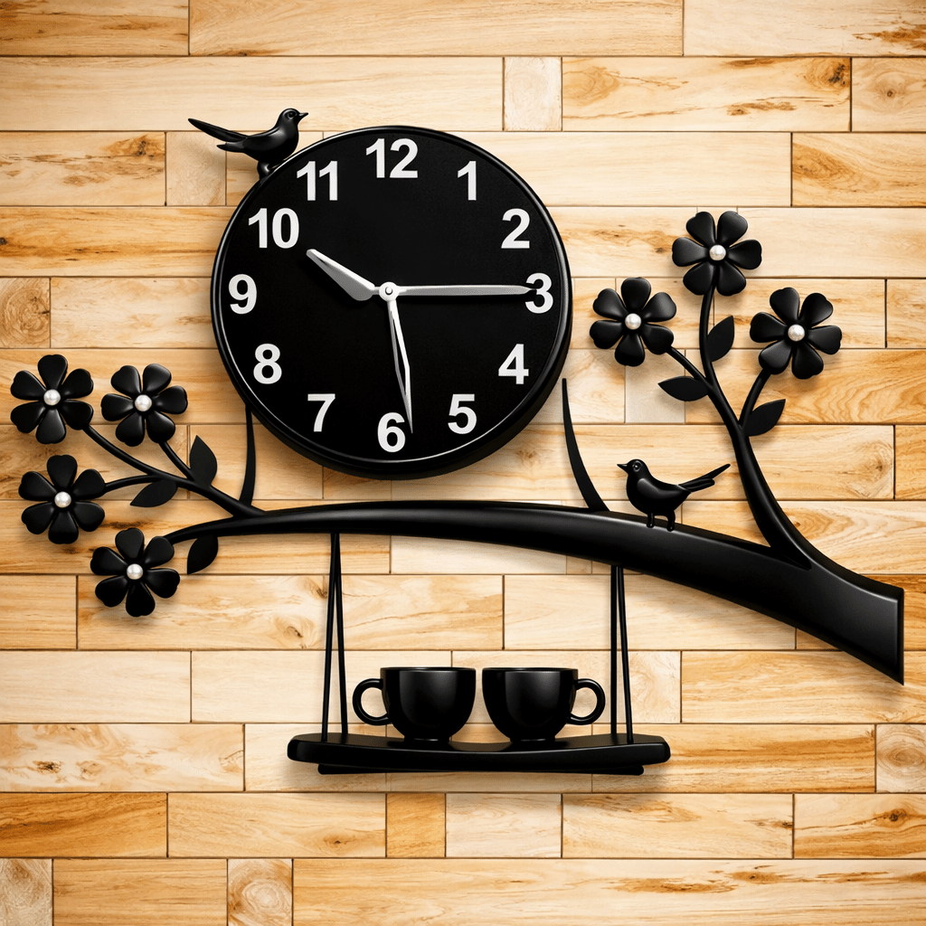 Birds Style Big Size Wall Clock Wooden Material Beautifull Clocks for Home Decor