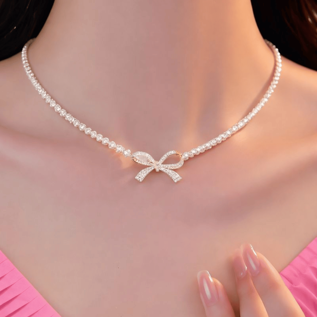 Bow Shape Pearl Pendant Necklace for Women