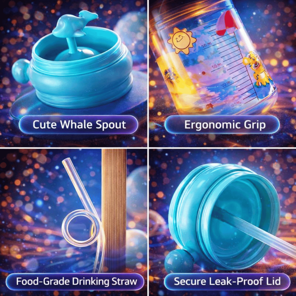 Children Whale Spray Cup Sippy Bottle Cartoon Baby with Sippy Kettle Outdoor Portable Children's Cup (Random Color)