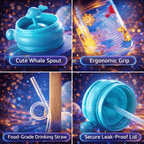 Children Whale Spray Cup Sippy Bottle Cartoon Baby with Sippy Kettle Outdoor Portable Children's Cup (Random Color)