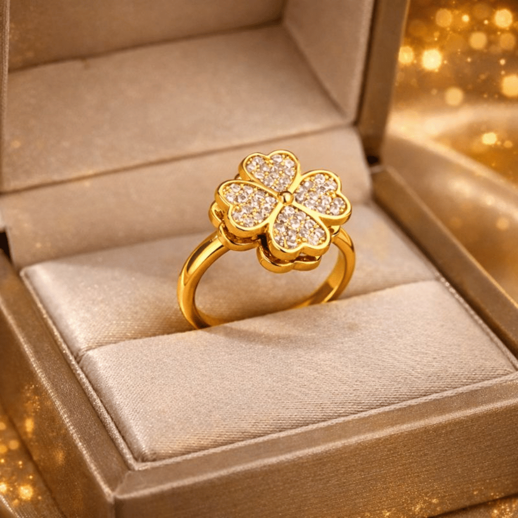 Clover Zircon Rotating Ring Adjustable Spinner Ring for Women