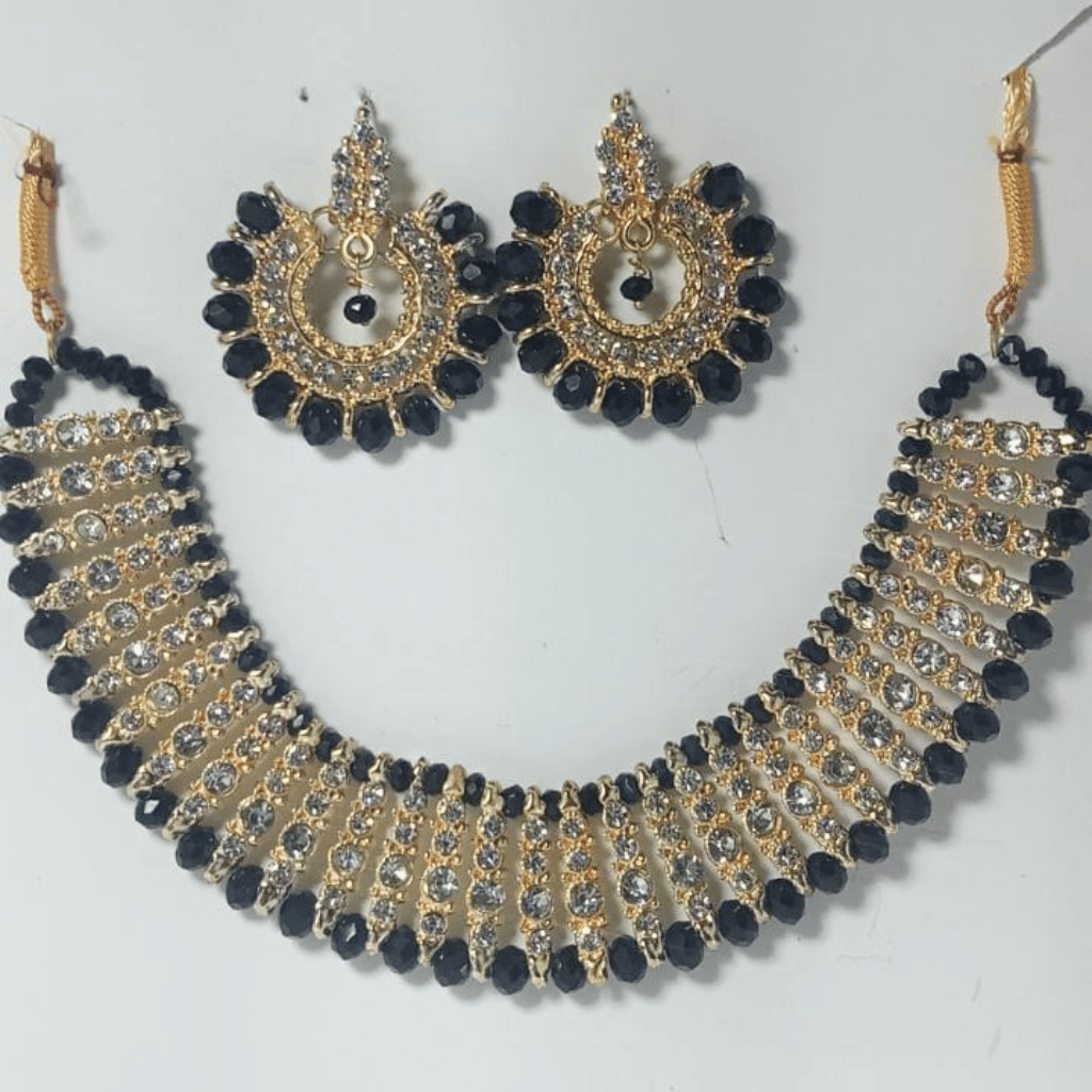 Colorful Chowker Neckless and Crystal Round Earrings Jewellery Set for Girls, Womans