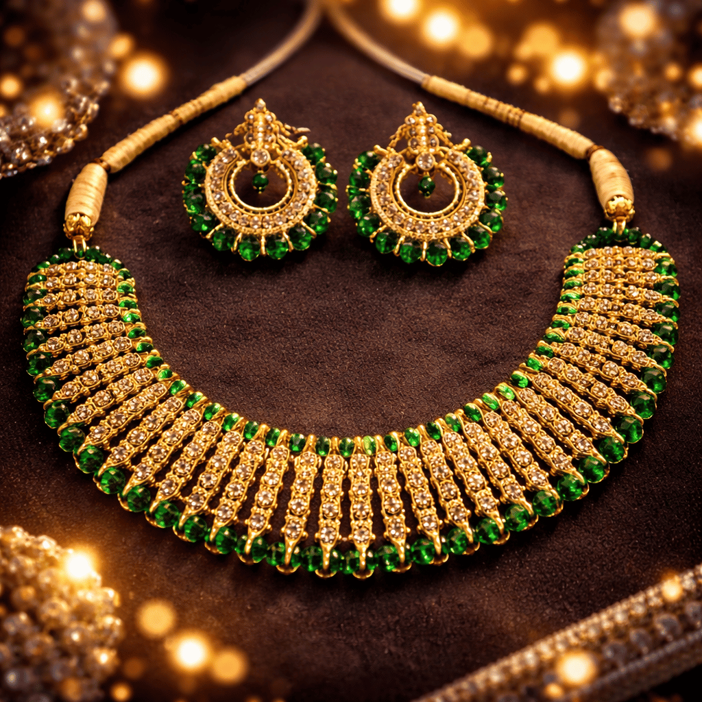 Colorful Chowker Neckless and Crystal Round Earrings Jewellery Set for Girls, Womans