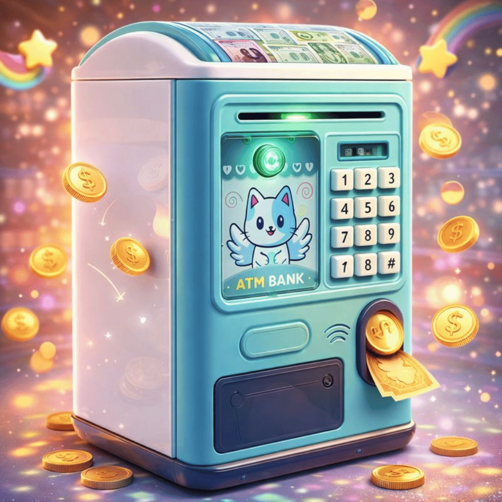 Creative Money Box ATM Machine Password & Fingerprint Protection | Kids Savings Bank ( Random Colour )