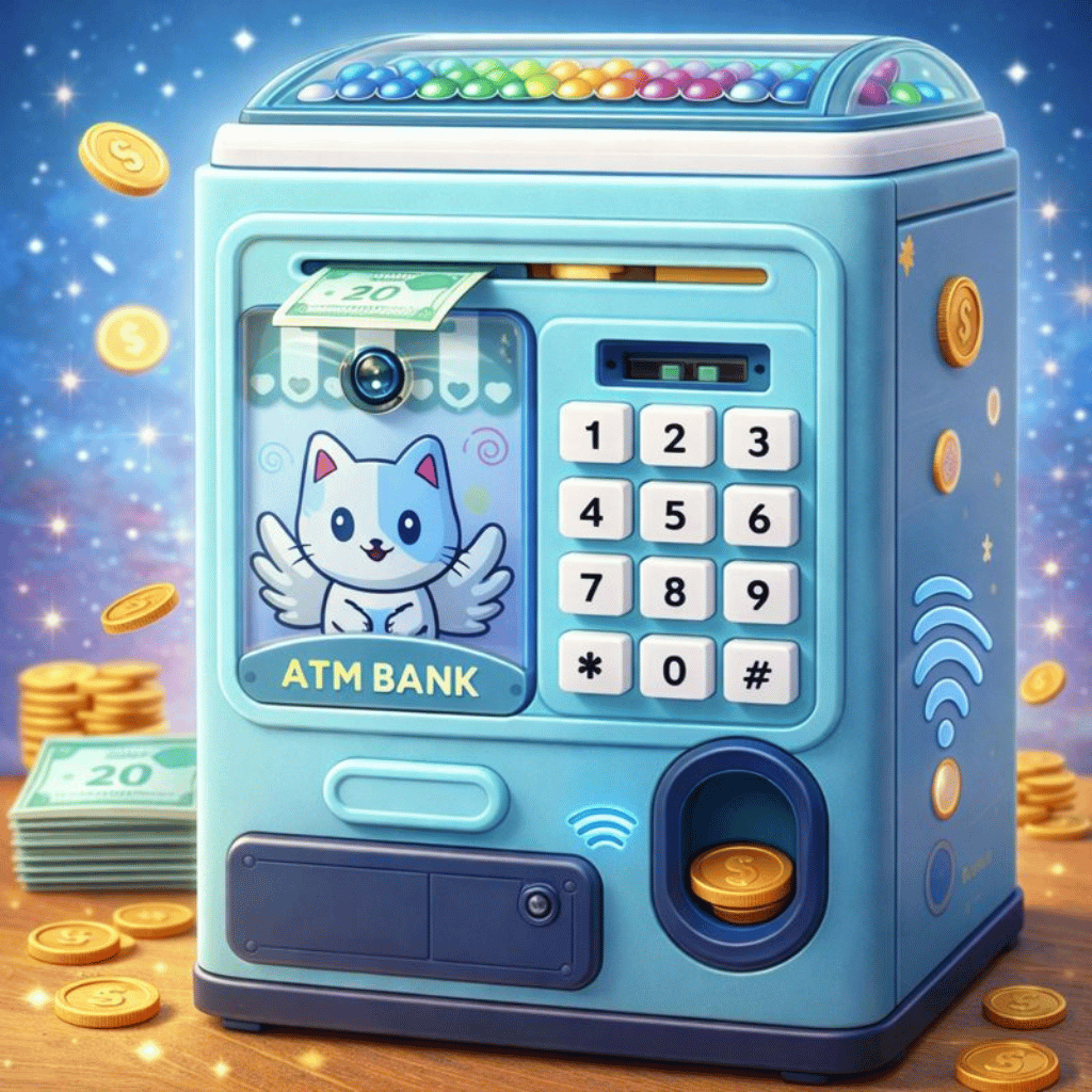 Creative Money Box ATM Machine Password & Fingerprint Protection | Kids Savings Bank ( Random Colour )