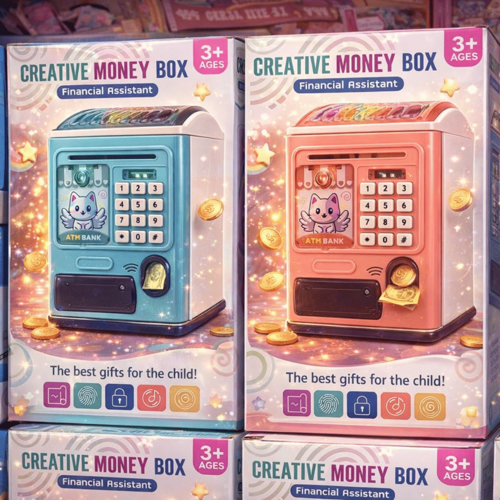 Creative Money Box ATM Machine Password & Fingerprint Protection | Kids Savings Bank ( Random Colour )