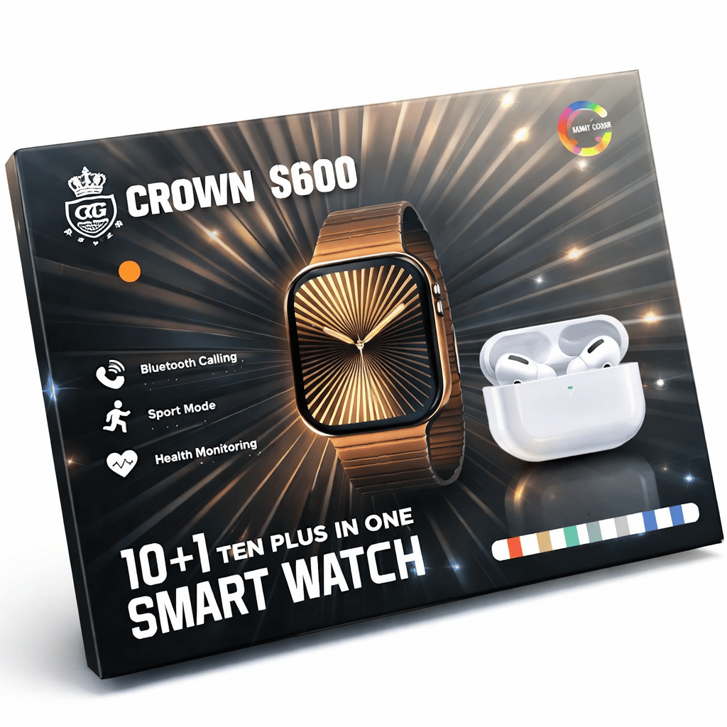 Crown S600 10+1 Ten Plus in One Smart Watch with Bluetooth Calling & Earbuds Set