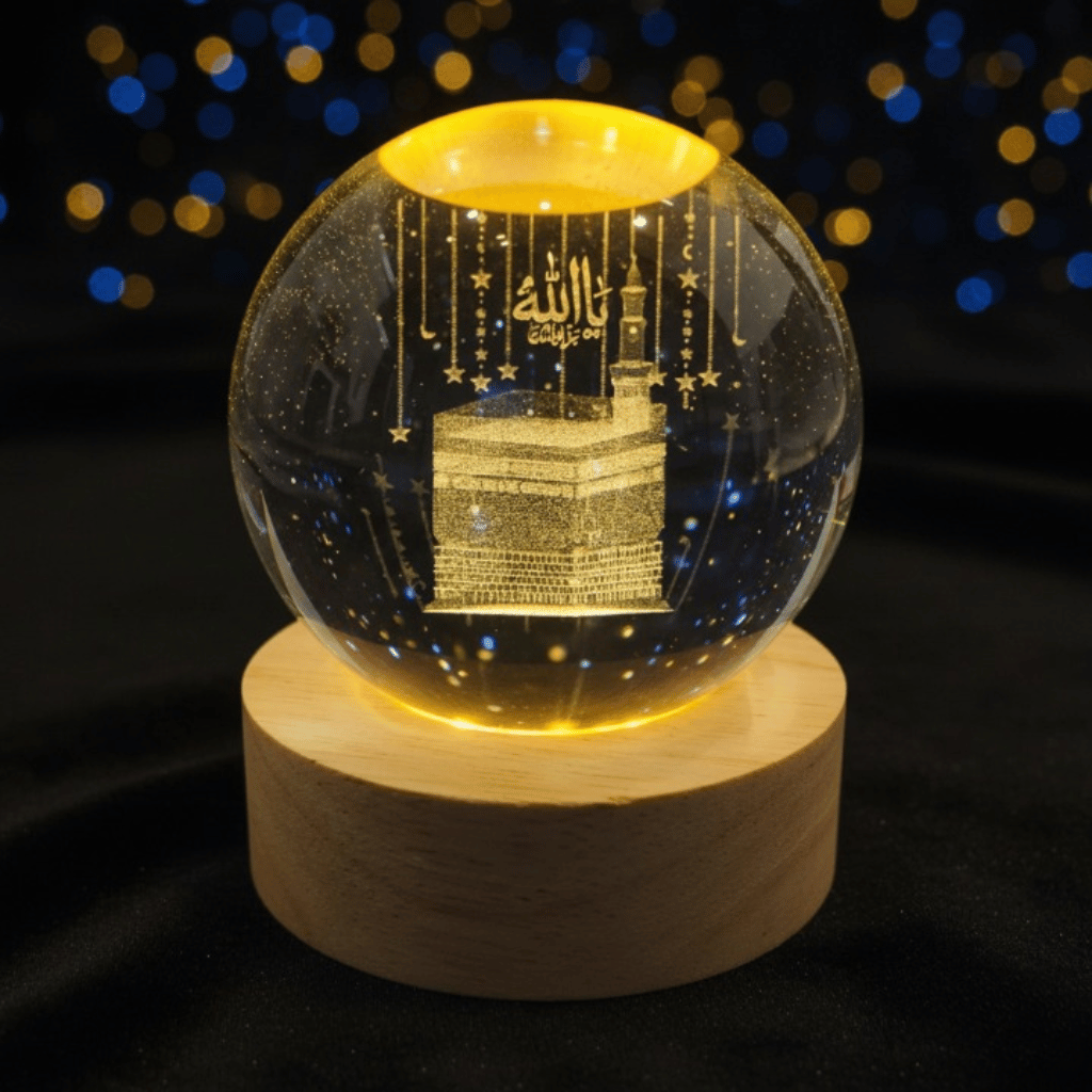 Crystal Ball 3D Khana Kaba Shape Night Lamp