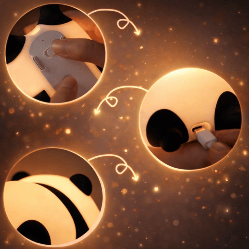 Cute Panda Soft Silicone LED Animal Bedside Lamp Tap Control & USB Rechargeable | Panda Night Light for Kids