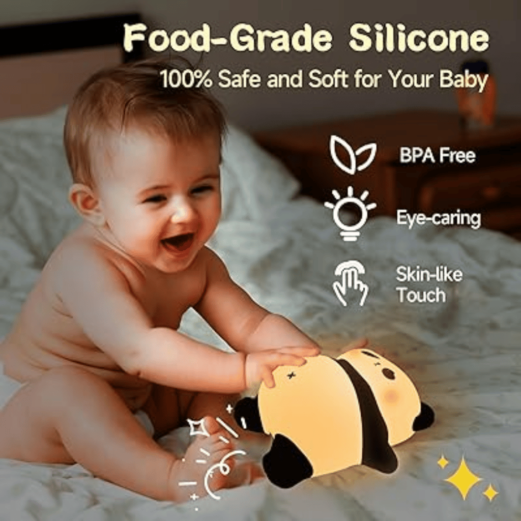 Cute Panda Soft Silicone LED Animal Bedside Lamp Tap Control & USB Rechargeable | Panda Night Light for Kids