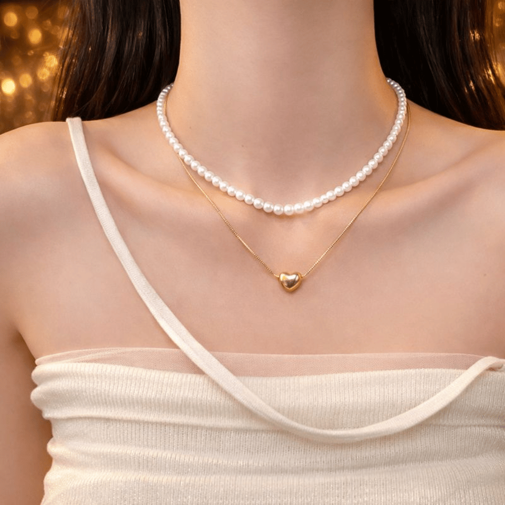 Double Layer Heart pearl Pendent / Necklace Party Jewelry Gifts