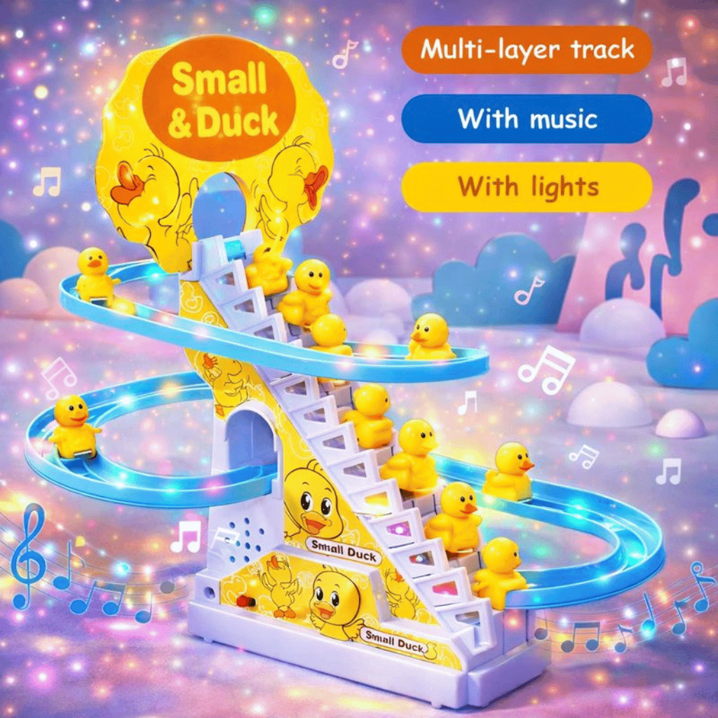 Duck Slide Toy Set, Funny Automatic Stair-Climbing Ducklings Cartoon Race Set
