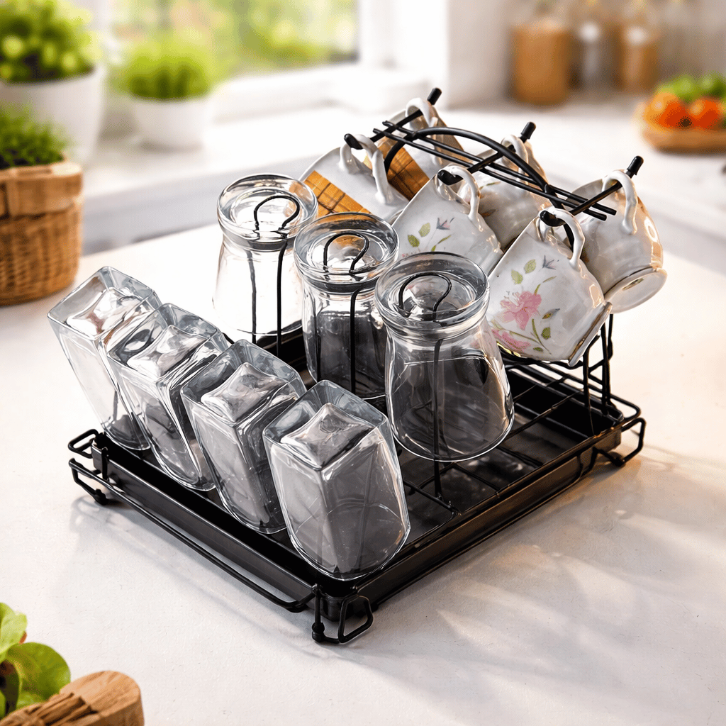Durable Metal Cup & Glass Stand Rack