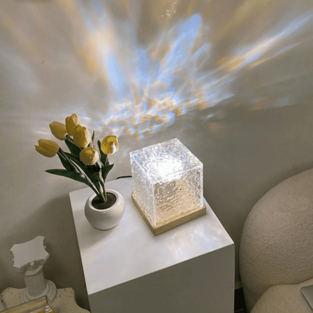 Dynamic Rotating Water Ripple Night Light 12 Colors Flame Crystal Lamp (With Remote Attached USB Cable)