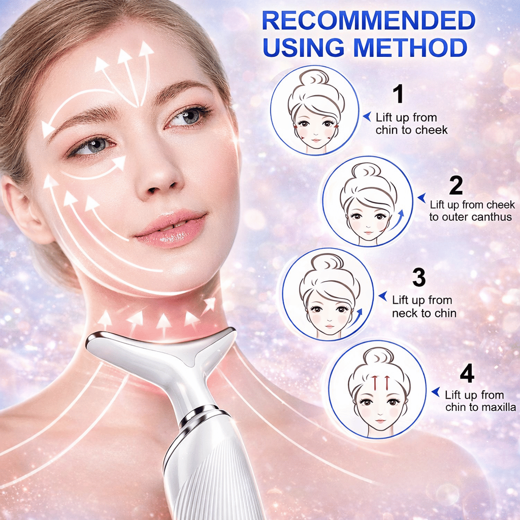 EMS Face Lifting Massager with Red Light Therapy | Facial, Neck & Eye Microcurrent Vibrating Massage Tool (Random Color)