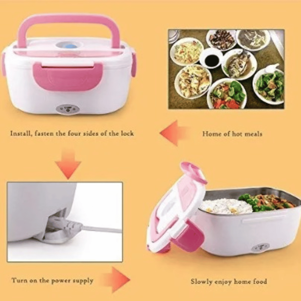 Electric Lunch Box with Stainless Steel Inner – Portable Food Heating Box (Random Color)