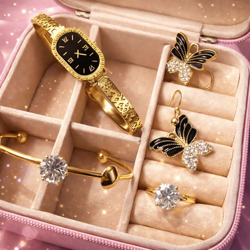Elegant Butterfly Jewelry Gift Set – 6-Piece Gold-Tone Collection