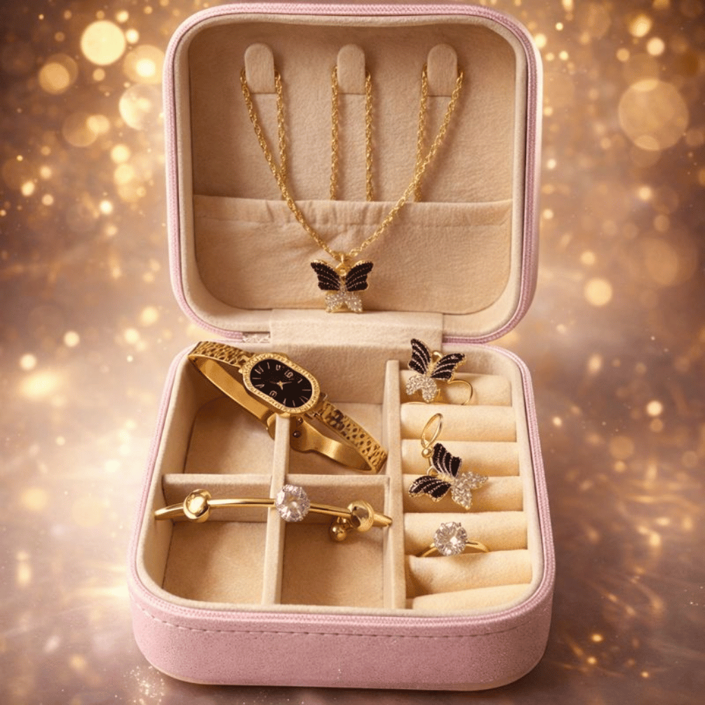 Elegant Butterfly Jewelry Gift Set – 6-Piece Gold-Tone Collection