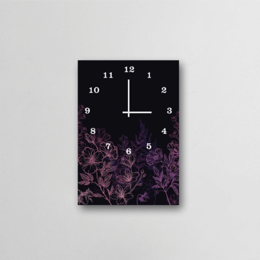 Elegant Floral Digital Printed Wooden Wall Clock – 12x16 Inches (Without Battery)
