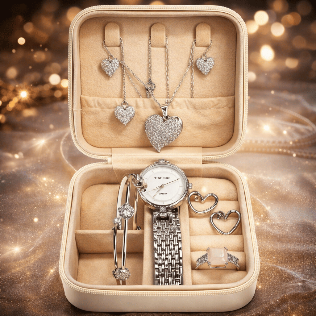 Elegant Heart & Stone 5-Piece Women’s Jewelry Gift Set ~ Imported