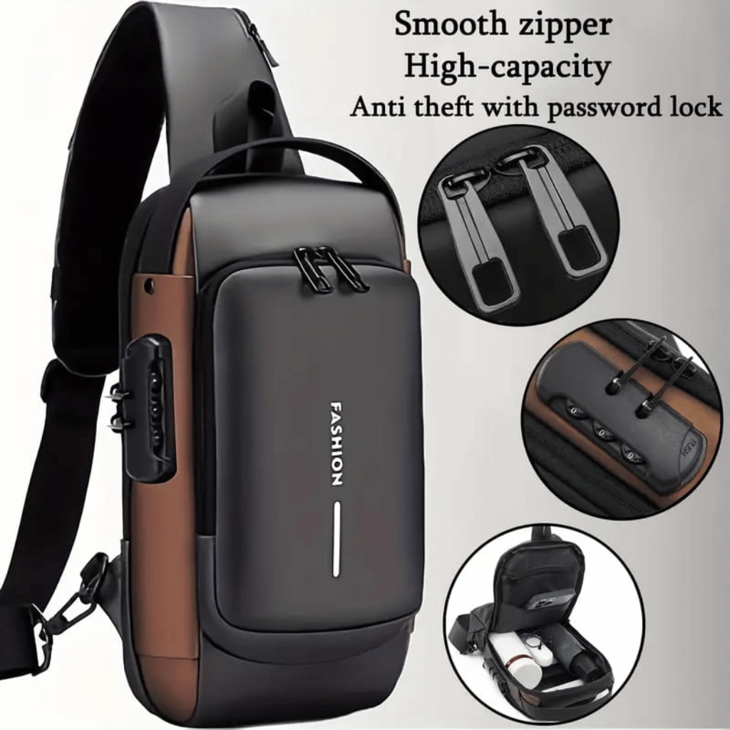 Fashion Sling Bag With Combination Lock, USB Charging Port, Water Proof, Anti Scratch Shoulder Bag, Crossbody Unisex Bag Chest Bag