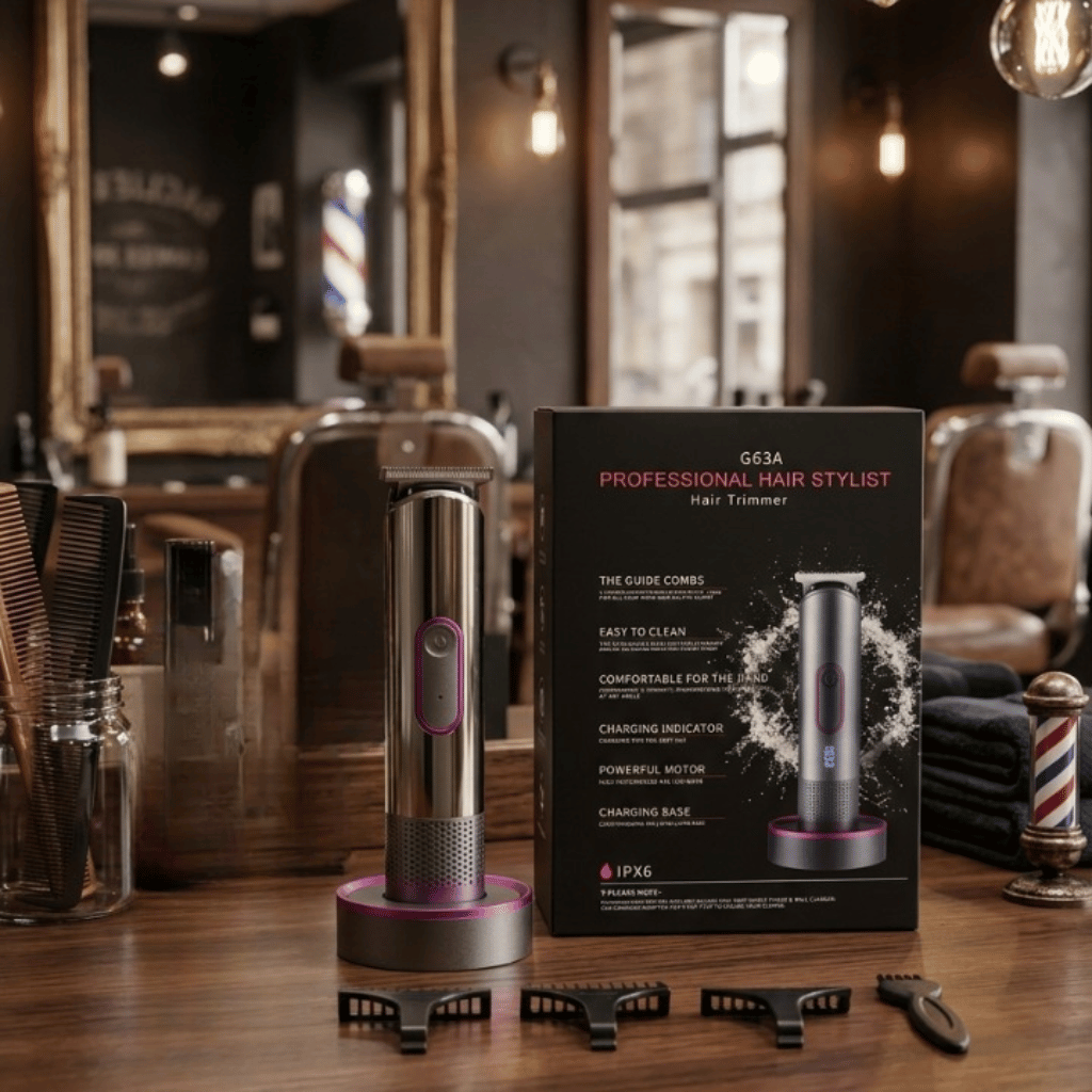G63A Professional Hair Stylist Trimmer with Charging Base and Guide Combs