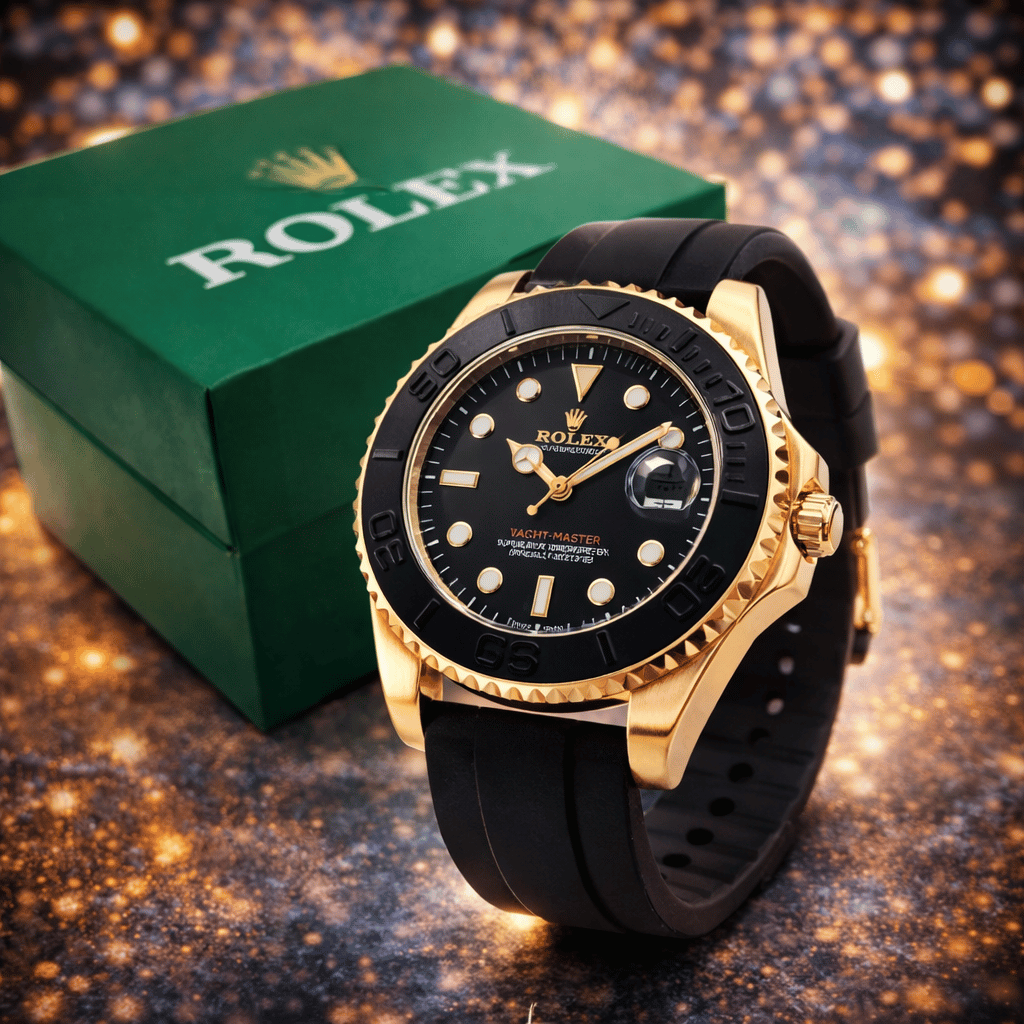 Golden Rolex Stylish Watch for Men Adjustable Rubber Strap Without Box