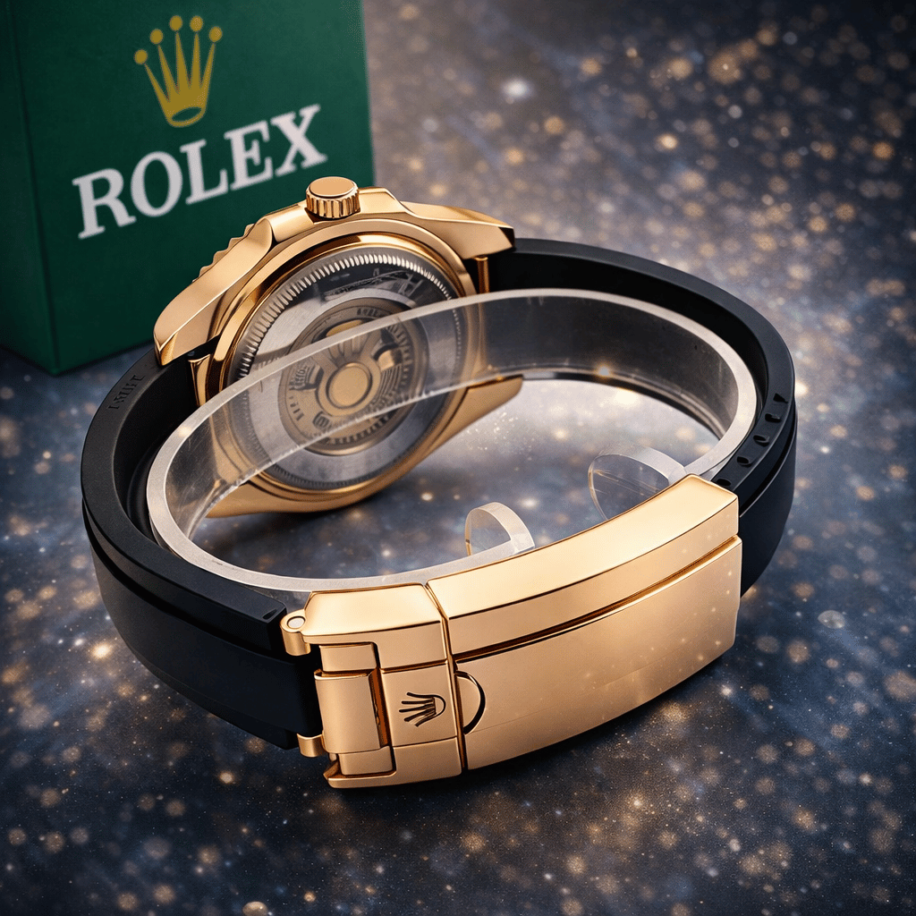 Golden Rolex Stylish Watch for Men Adjustable Rubber Strap Without Box