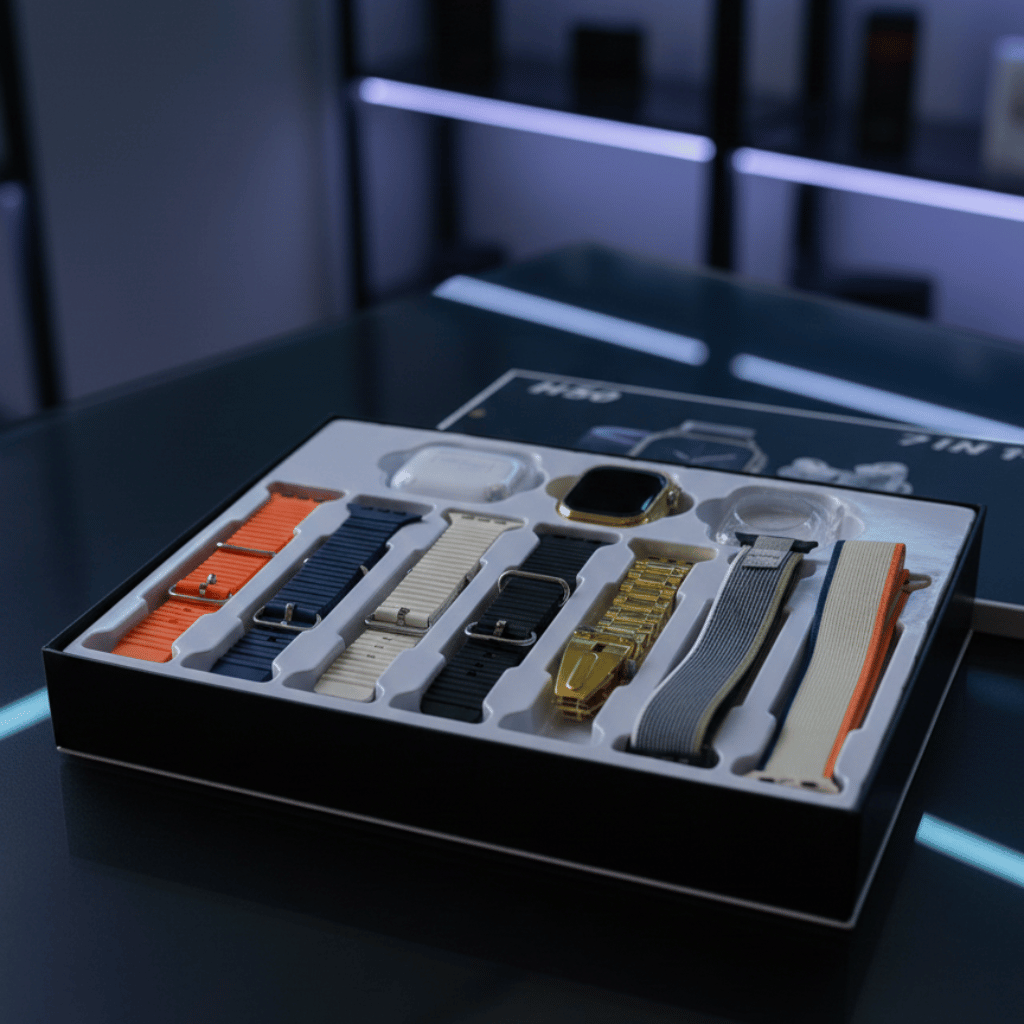 H50 Smart Watch 7‑in‑1 Set | Golden Design | With AirPods & Accessories