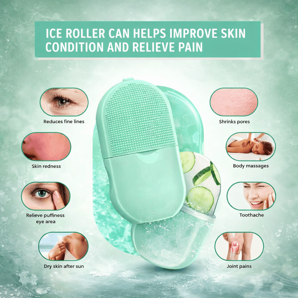 Ice Roller Facial Massage | Silicone Cleansing Ice Lattice | Ice Cube Roller With Scrub (Random Color)