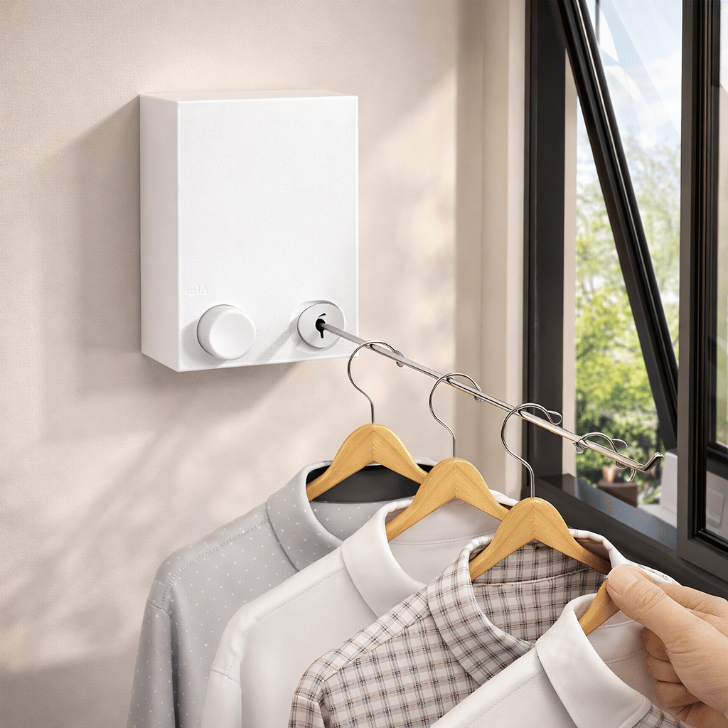 Indoor Outdoor Retractable Clothesline Wall Mounted Laundry Drying Rack