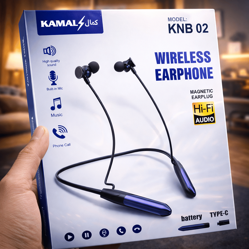 Kamal KNB 02 Wireless Neckband Earphone Stylish Comfortable Durable Design With Clear Sound
