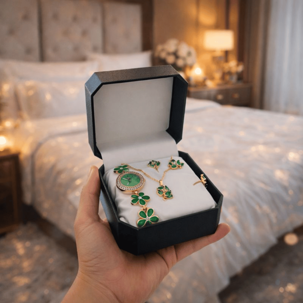 Ladies Jewellery Set And Bangle With Women Watch Elegant Stylish Durable Quality (With Box)