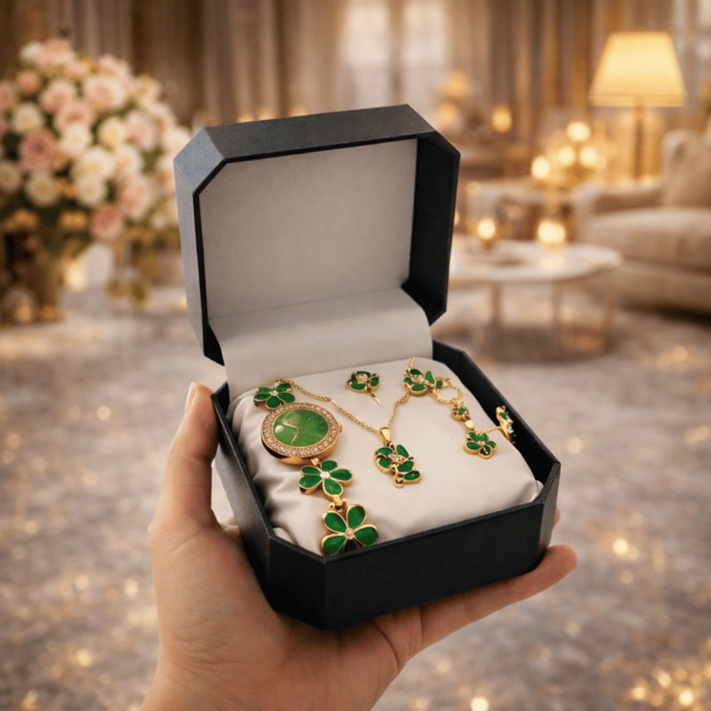 Ladies Jewellery Set And Bangle With Women Watch Elegant Stylish Durable Quality (With Box)