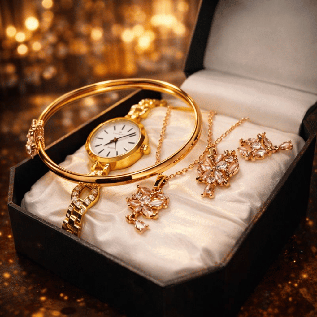 Ladies Watch With Jewellery Set & Bangle Elegant Stylish Durable Quality Timeless Design (With Box)