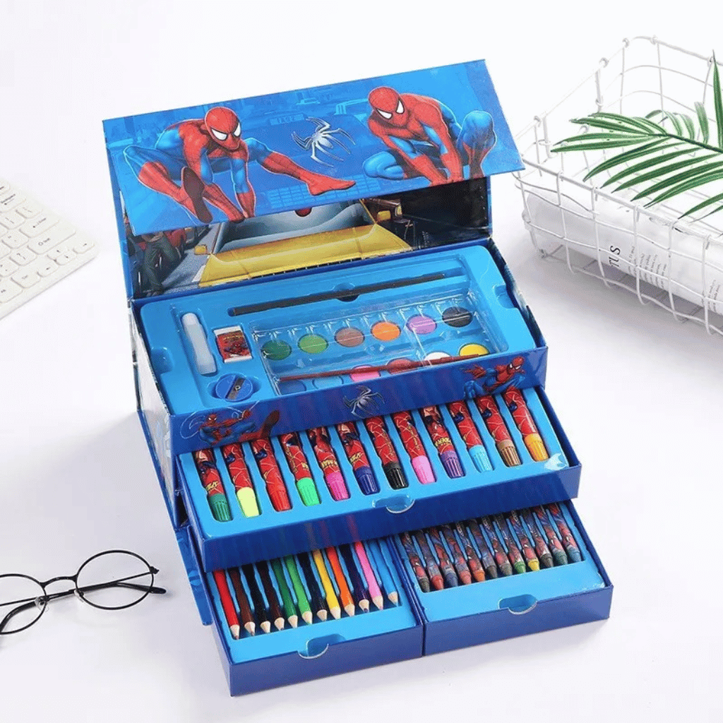 Multi Colour 54 Pieces Kids Art Artist Set in a Box with Drawers Pens Pencils Crayons Paints