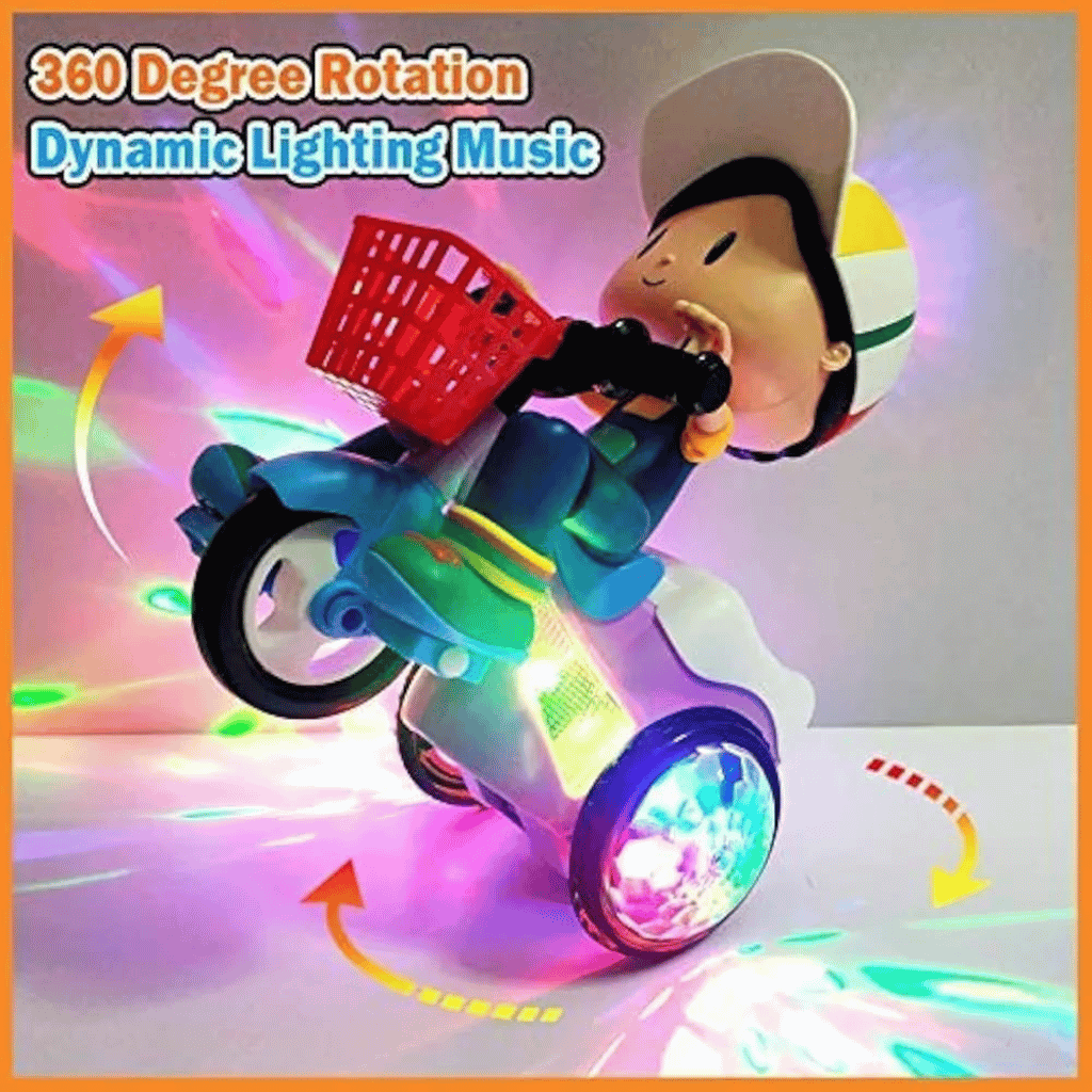 Musical Stunt Tricycle Toy Bike for Kids with 360° Rotation, 3D Flashing Lights