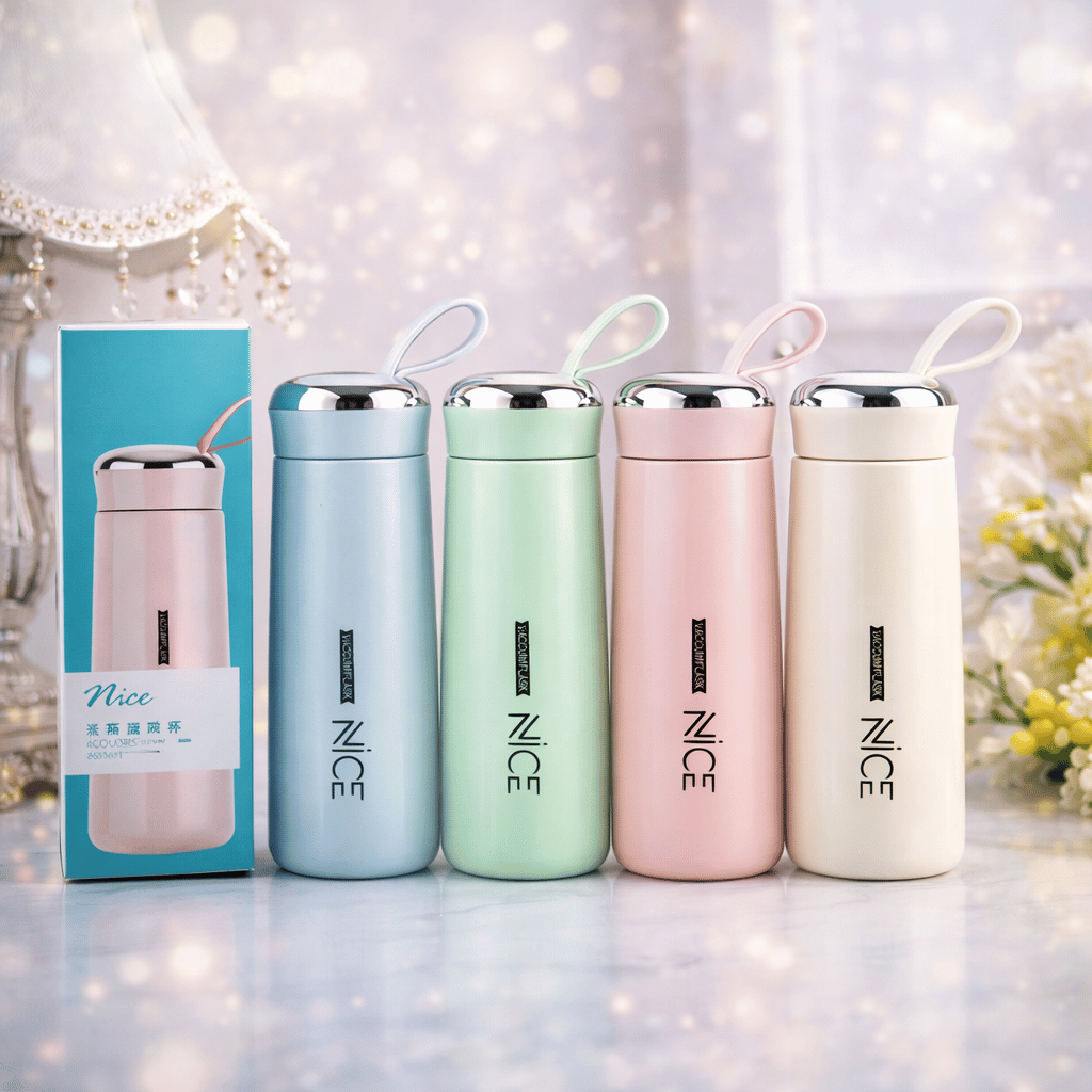 Nice Glass Mini Water Bottle With Vaccum Flask 400ml (Random Colors)
