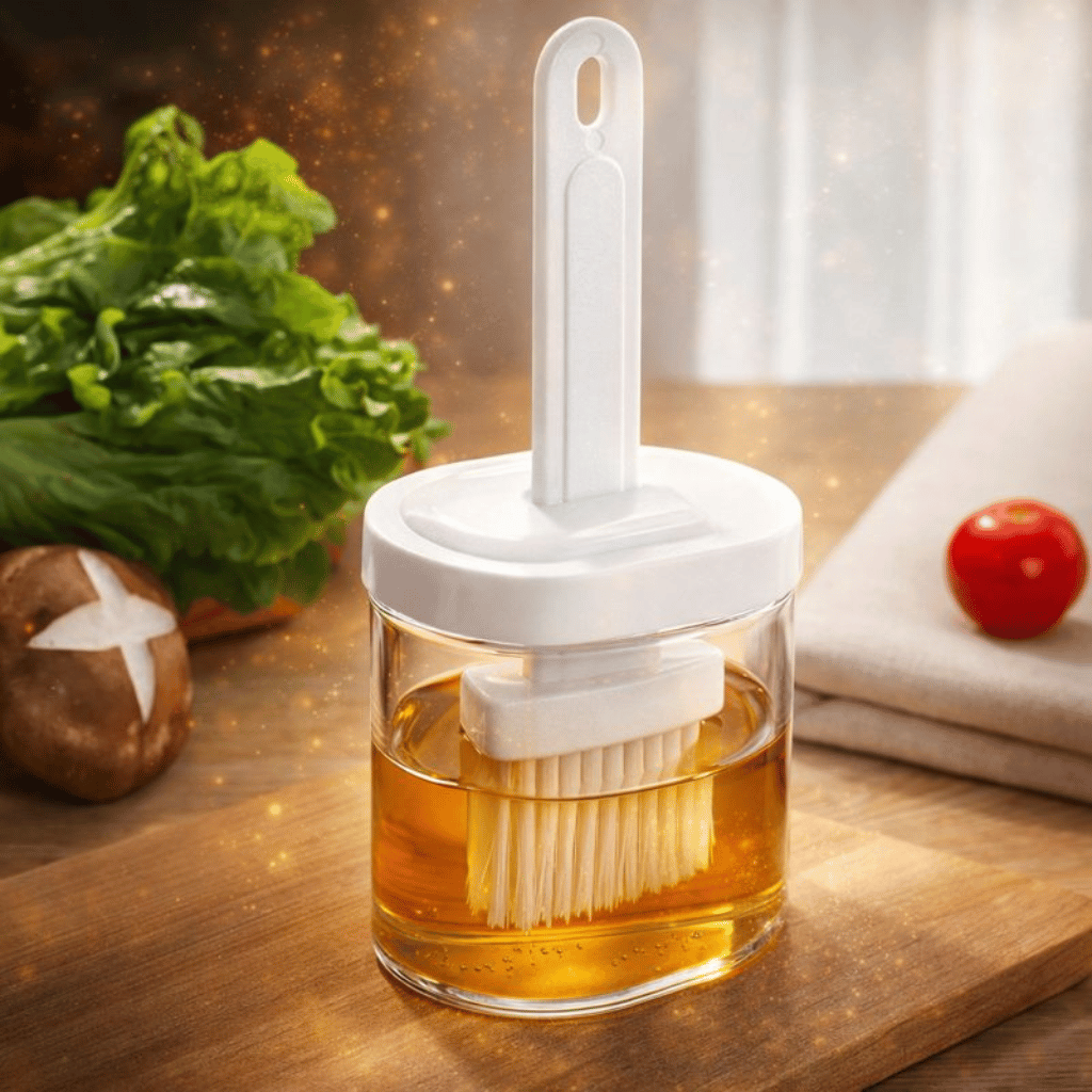 Oil Bottle with Silicone Brush – Durable Kitchen Tool for Easy Cooking and Baking Use.( Random Color)