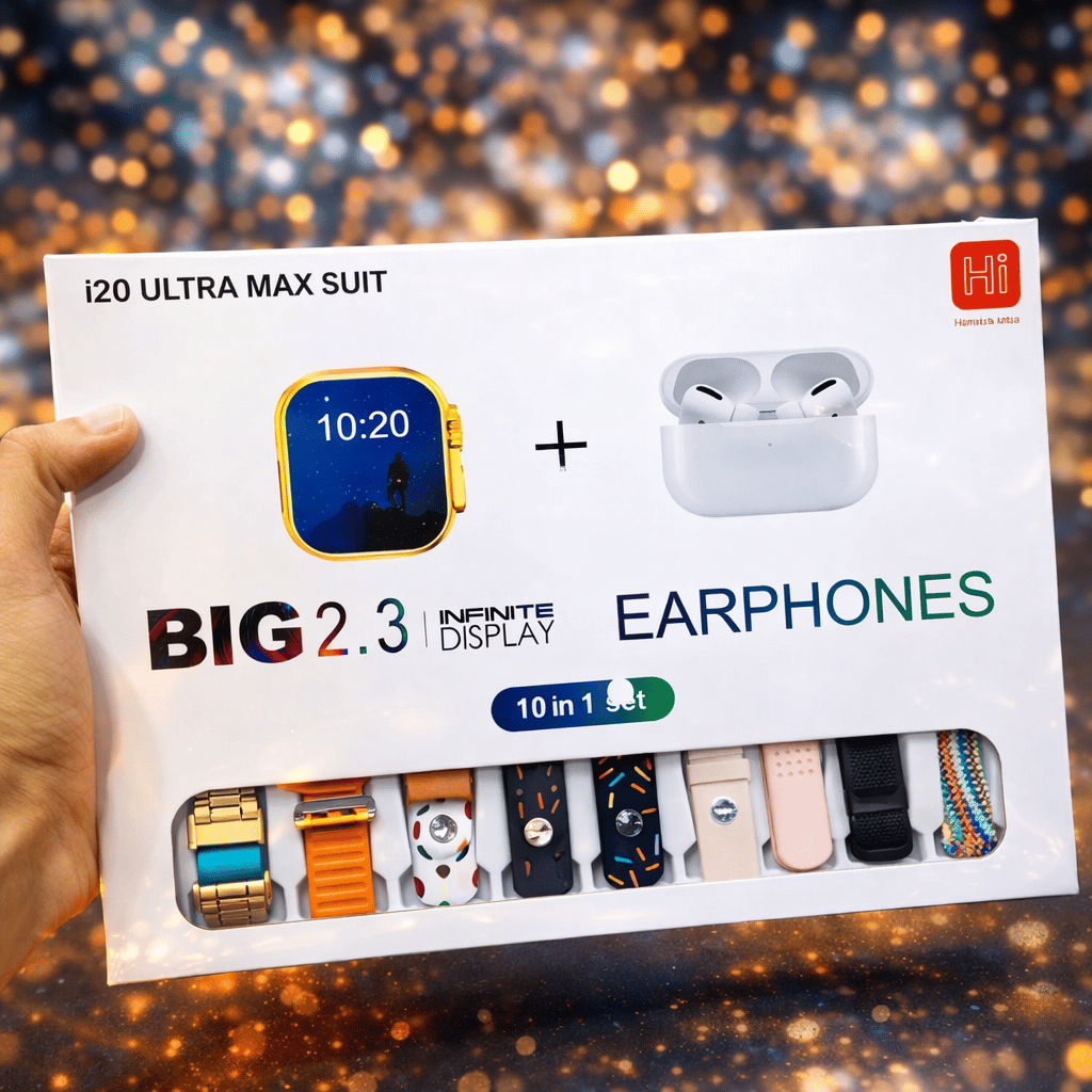 Original i20 Ultra Max Suit Smart Watch 10 in 1 Box 2.3 inch large Screen with 7 Strips Smart Watch With Airpords (Random Color)