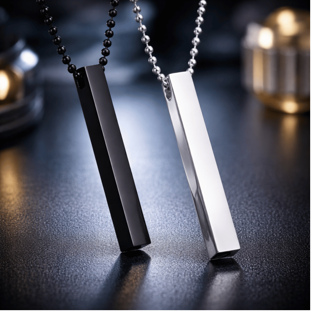 Pack Of 2 Boys Bar Necklace Stainless Steel