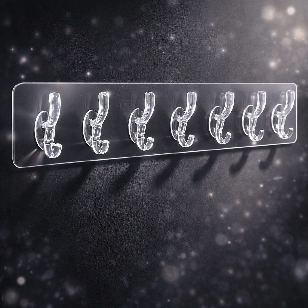 Pack of 3 Transparent 6‑Hooks Hanger | Self Adhesive | Waterproof Multipurpose Strong Clips