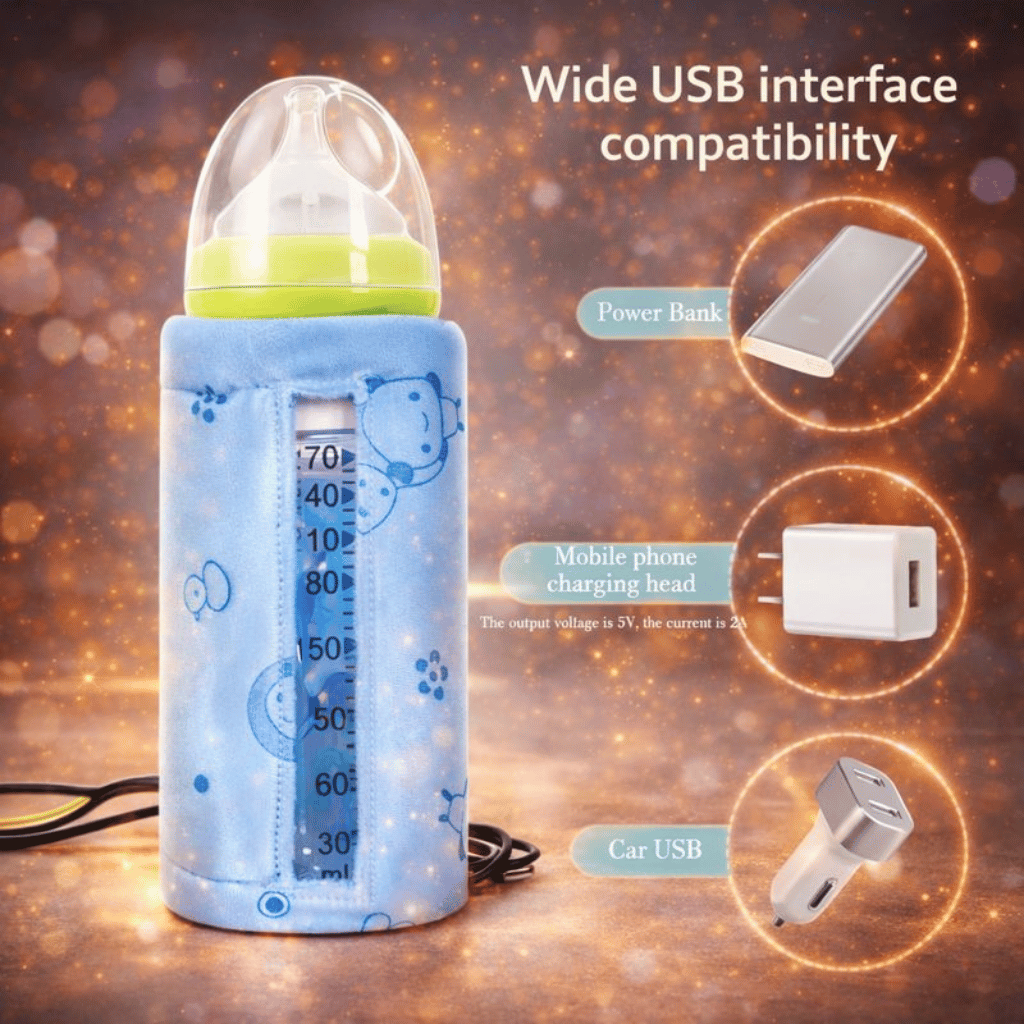 Portable USB Feeder Warmer Pouch | 42°C Constant Heating | Easy‑to‑Carry | Random Design
